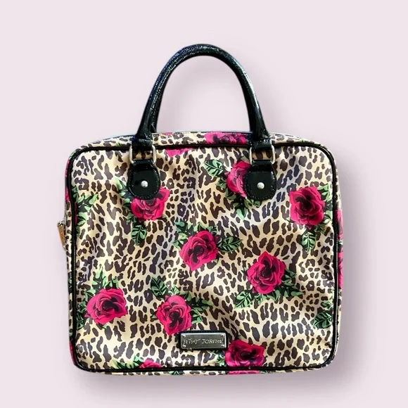Vintage Betsey Johnson IPad, Laptop Padded Leopard and Roses Case Bag  15×13